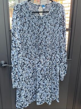 Old Navy Black Dress with Light Blue Floral Print - Long Sleeve